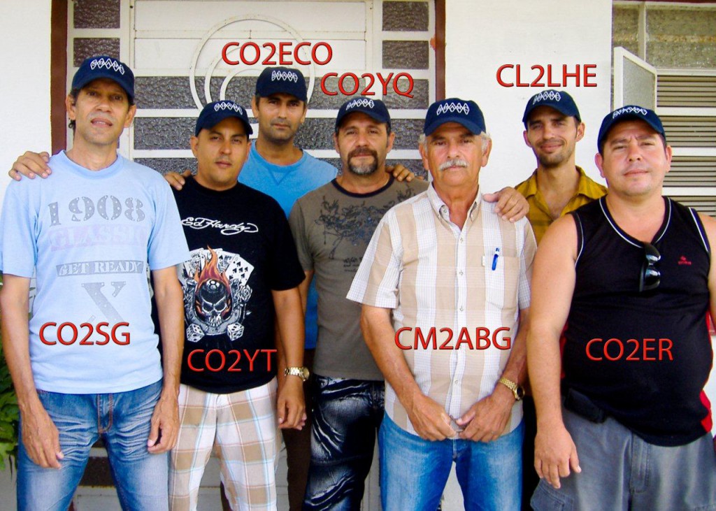 Cuban hams with SBARC hats! Members of the Radioaficionados de Cotorro don hats brought to Cuba by Levi, K6LCM from the Santa Barbara Amateur Radio Club. From left: Abel, CO2SG; Yosvani, CO2YT; Guillermo, CO2ECO; Joel, CO2YQ; Angel, CM2ABG; Luis, CL2LHE; Engel, CO2ER.